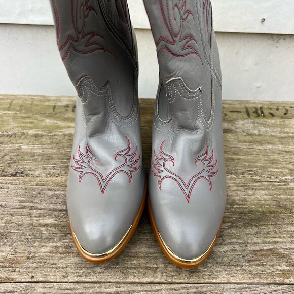 Vintage 80s Acme Gray High Heeled Cowgirl Western Boots 7M - Picture 3 of 8